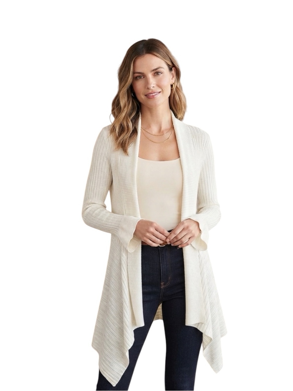 White House Black Market Ivory Drape Cardigan NWOT Size S